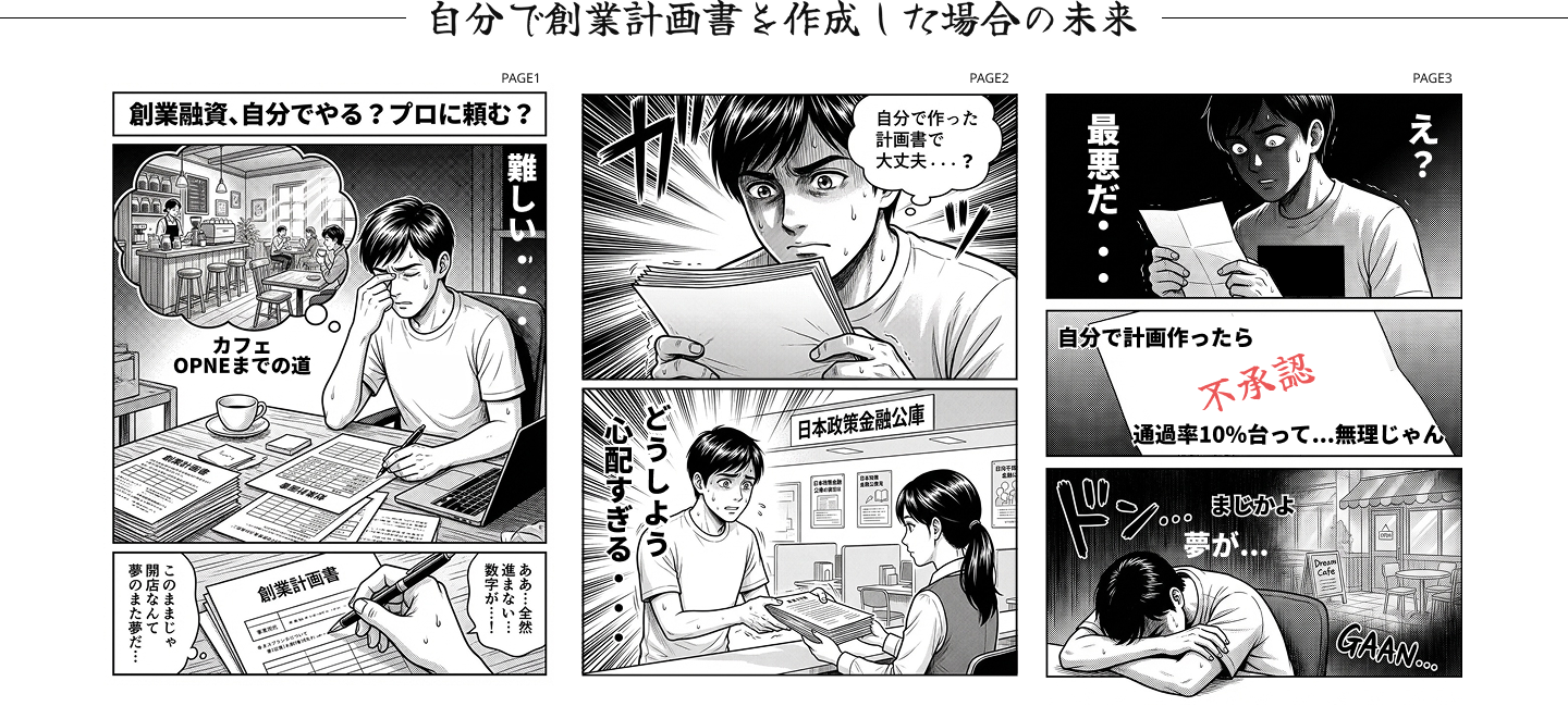 創業融資計画書を自分で作った場合の漫画